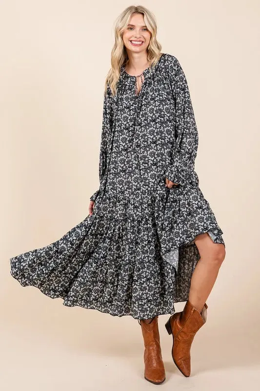 Mittoshop Printed Tie Neck Flounce Sleeve Midi Dress sold by Gigi Laurent product image thumbnail 5
