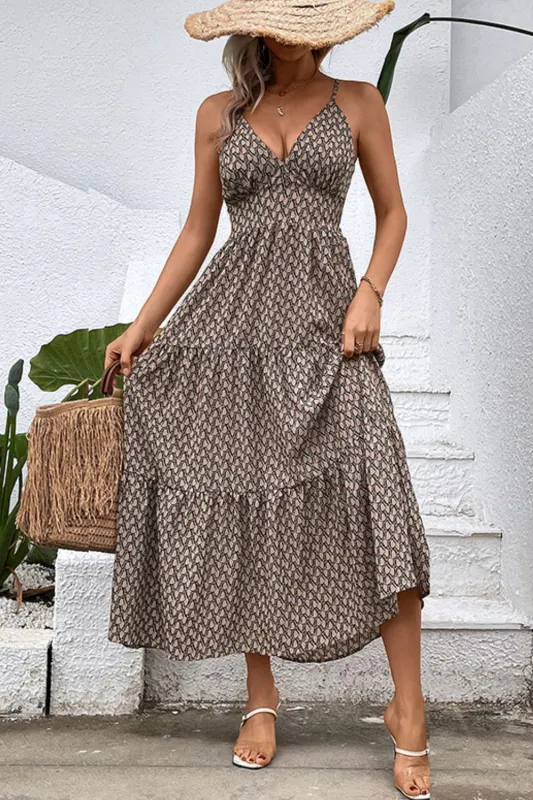 Perfee Printed Spaghetti Strap Tie Back Dress sold by Gigi Laurent