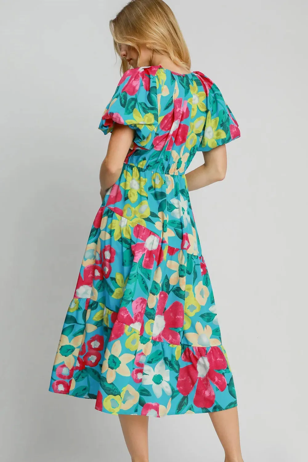 Umgee Full Size Tiered Floral Print Notched Puff Sleeve Midi Dress Plus Size sold by Gigi Laurent product image thumbnail 2