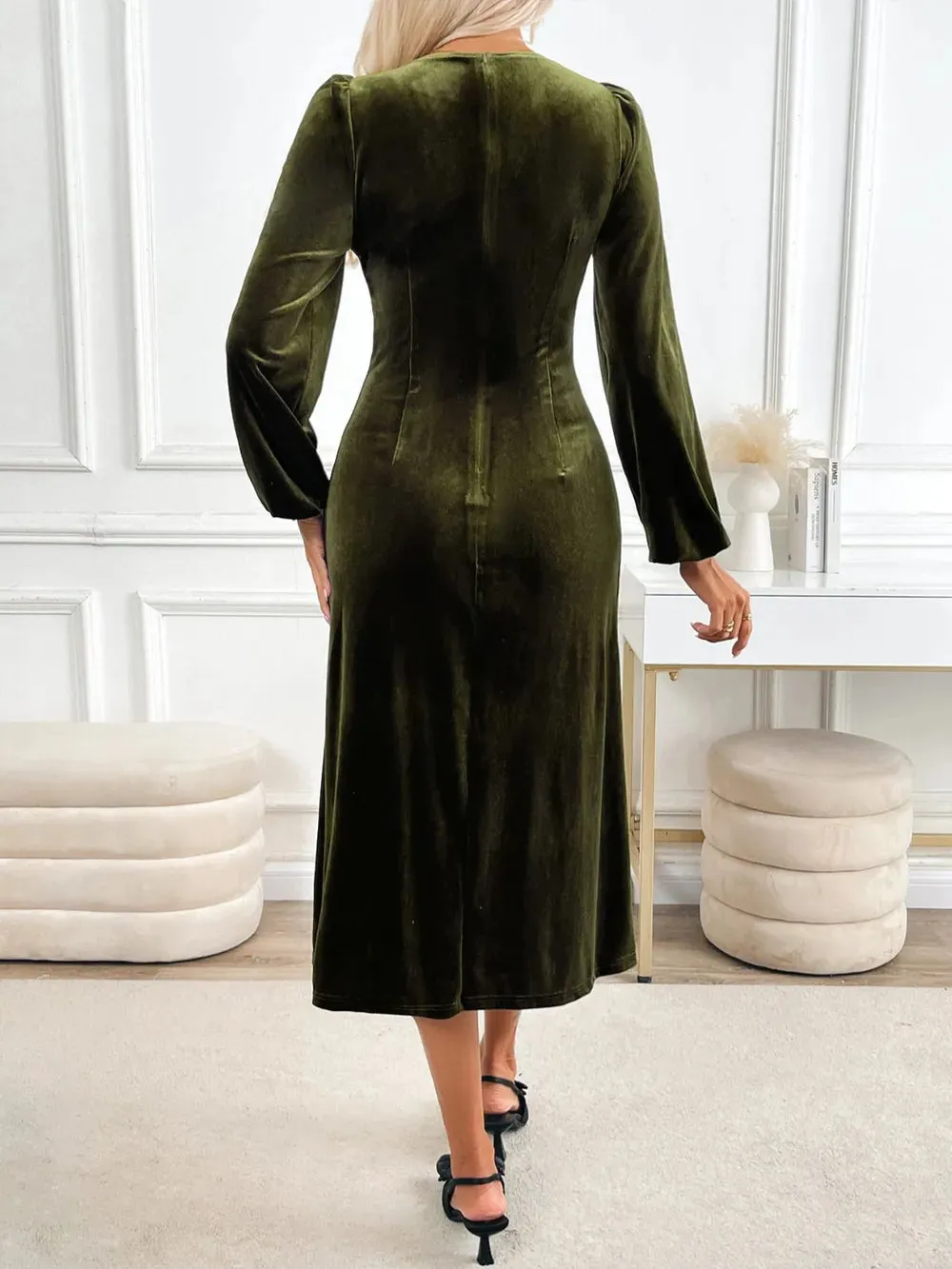 Perfee Slit V-Neck Long Sleeve Midi Dress sold by Gigi Laurent product image thumbnail 2
