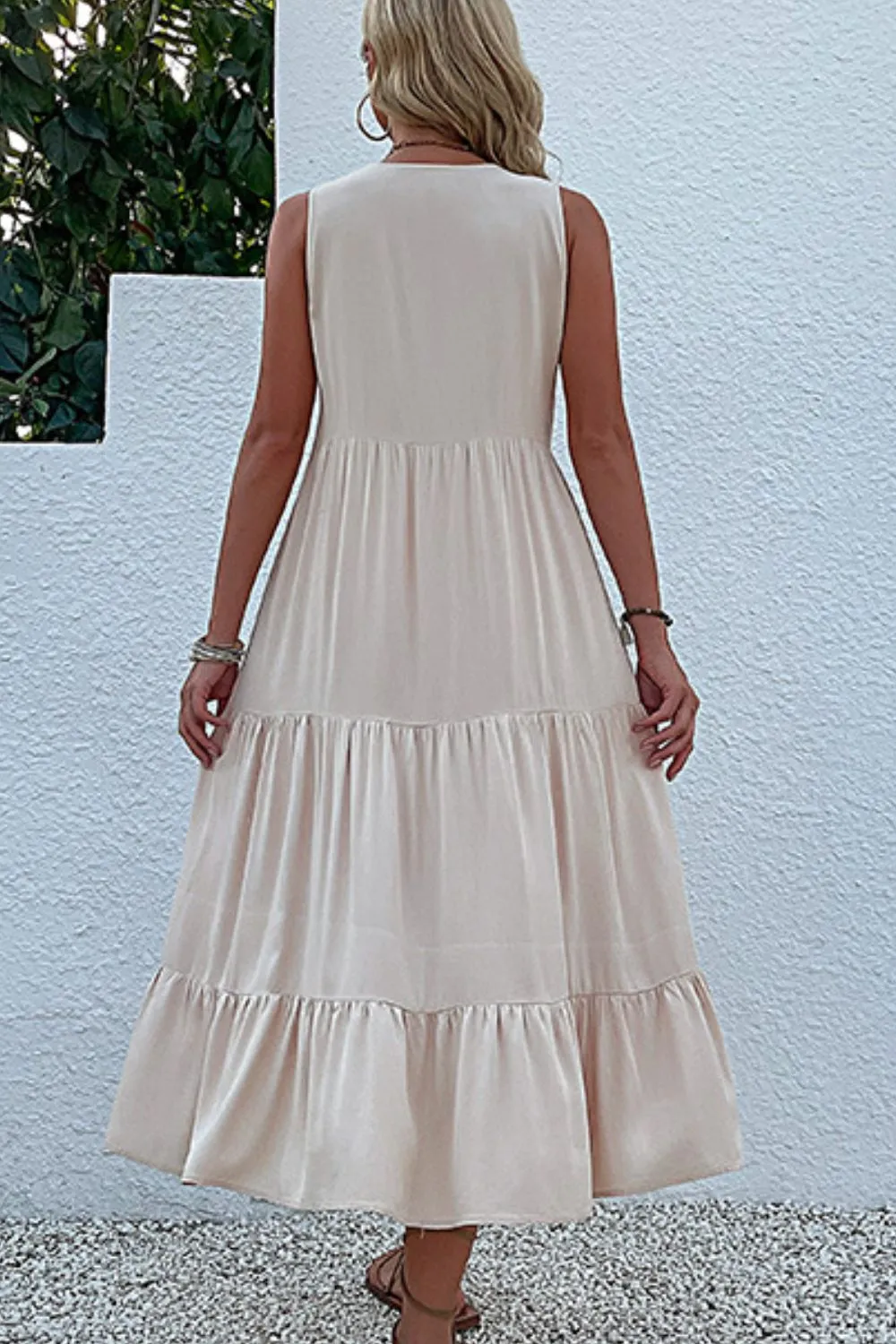 Perfee Decorative Button Sleeveless Tiered Dress sold by Gigi Laurent product image thumbnail 3