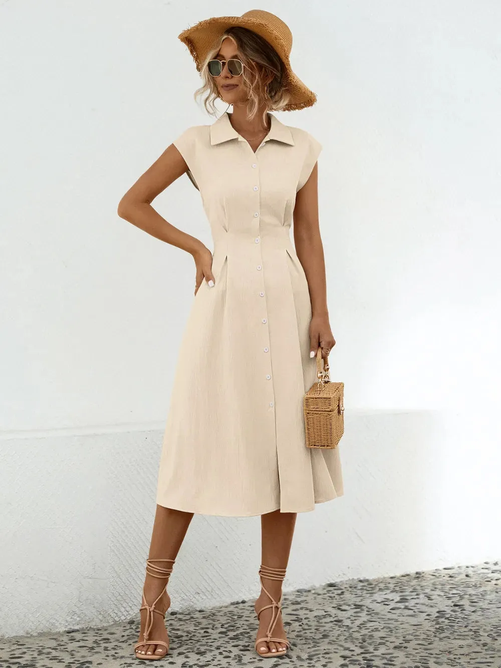 Button Up Cap Sleeve Midi Dress sold by Gigi Laurent product image thumbnail 3