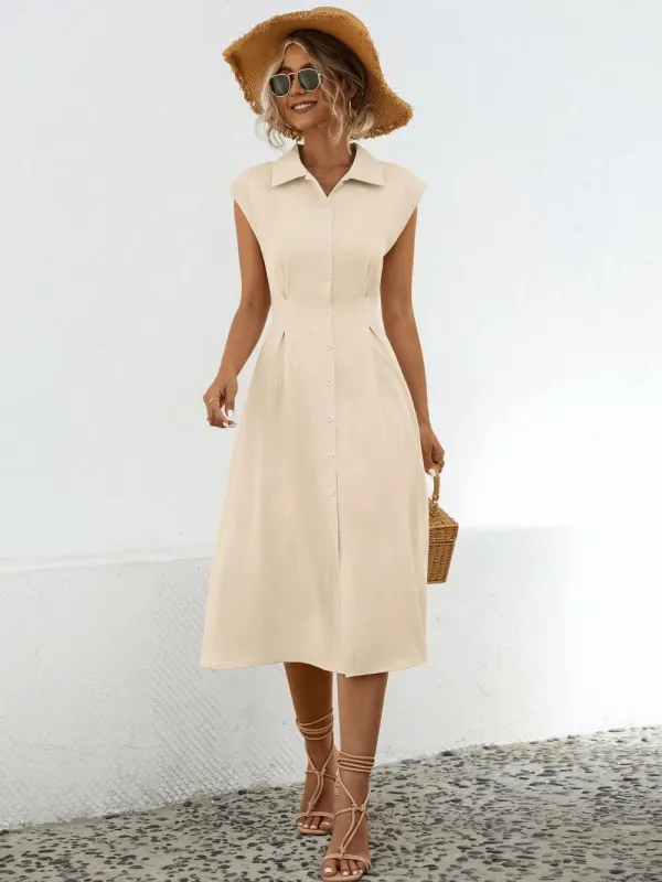 Button Up Cap Sleeve Midi Dress sold by Gigi Laurent