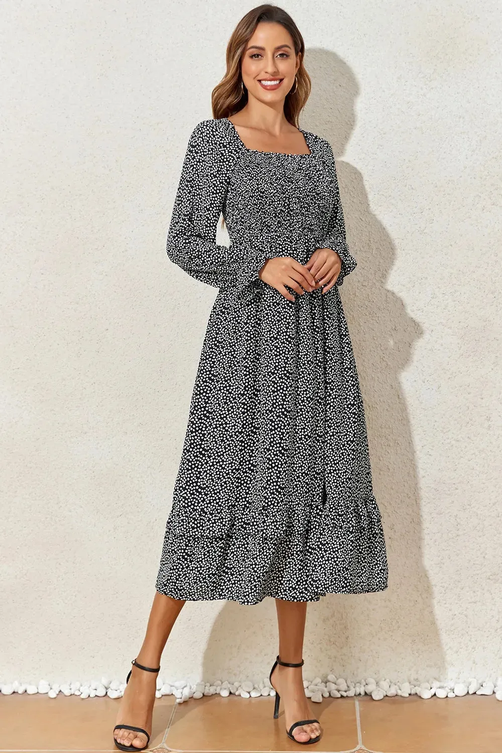 Printed Square Neck Long Sleeve Midi Dress sold by Gigi Laurent product image thumbnail 3