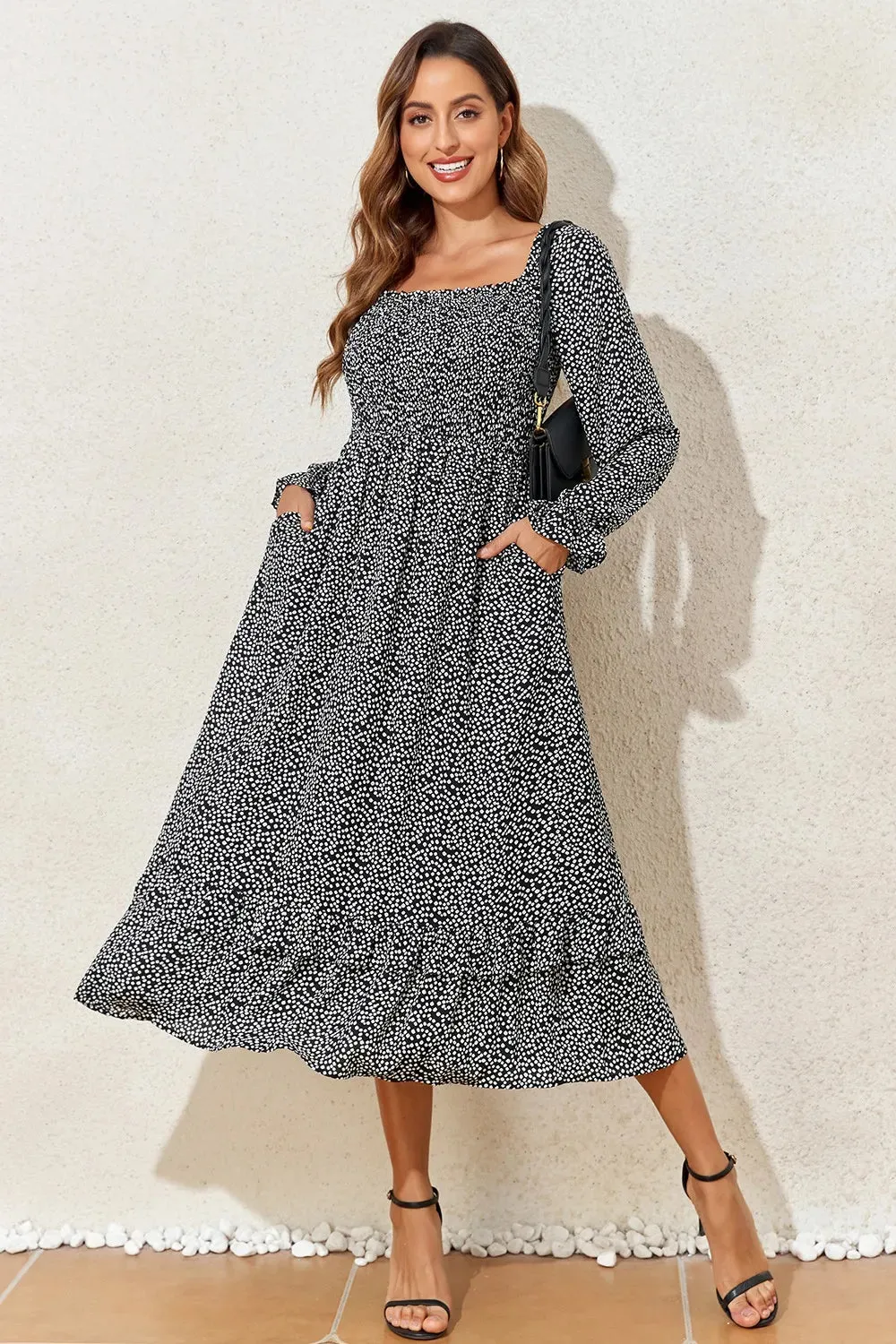 Printed Square Neck Long Sleeve Midi Dress sold by Gigi Laurent product image thumbnail 4