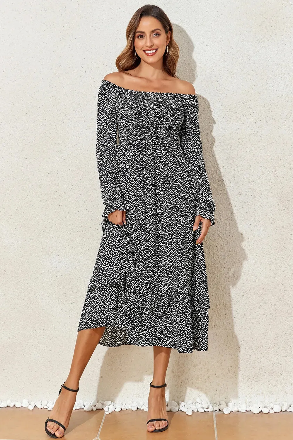Printed Square Neck Long Sleeve Midi Dress sold by Gigi Laurent product image thumbnail 5