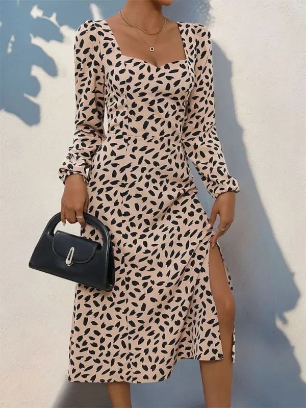 Perfee Tied Slit Printed Long Sleeve Midi Dress sold by Gigi Laurent