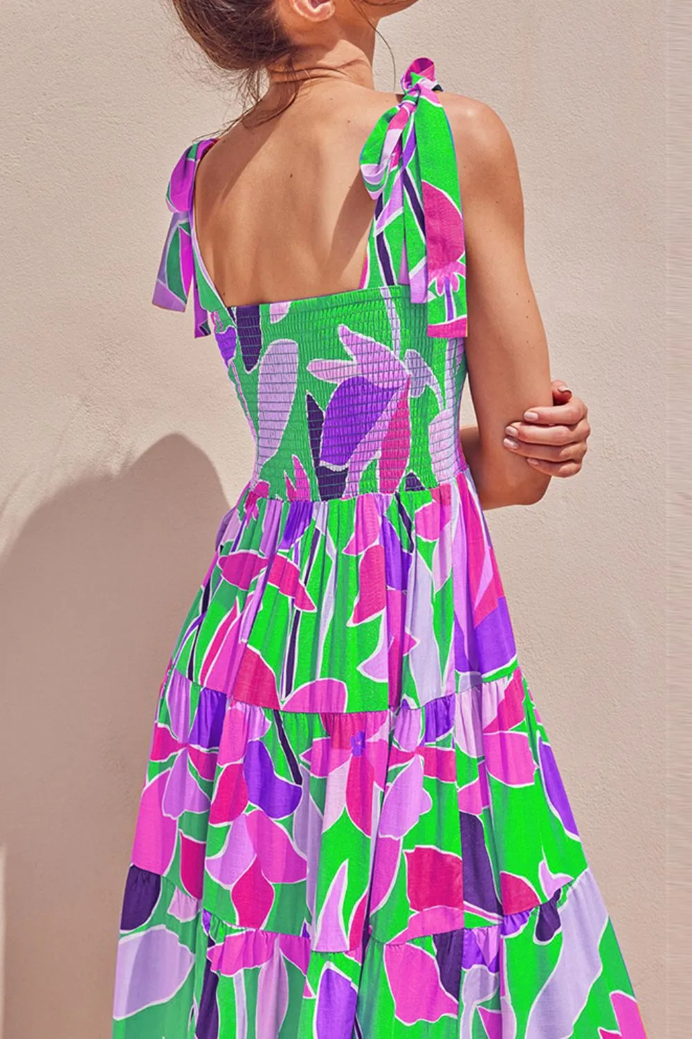 Floral Tie-Shoulder Smocked Midi Dress sold by Gigi Laurent product image thumbnail 5