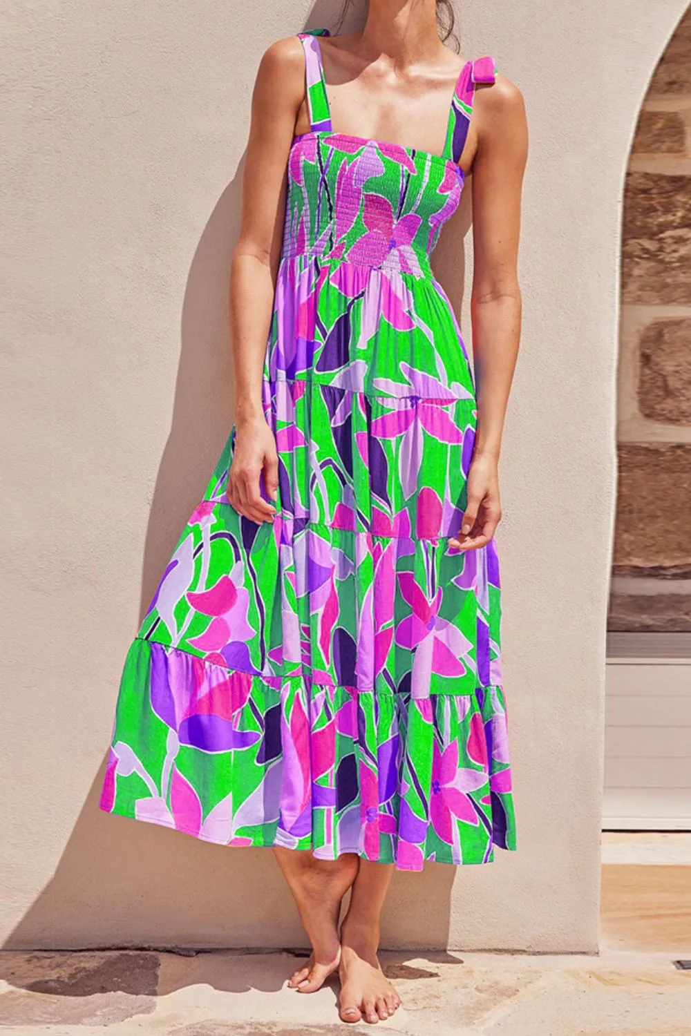 Floral Tie-Shoulder Smocked Midi Dress sold by Gigi Laurent product image thumbnail 4