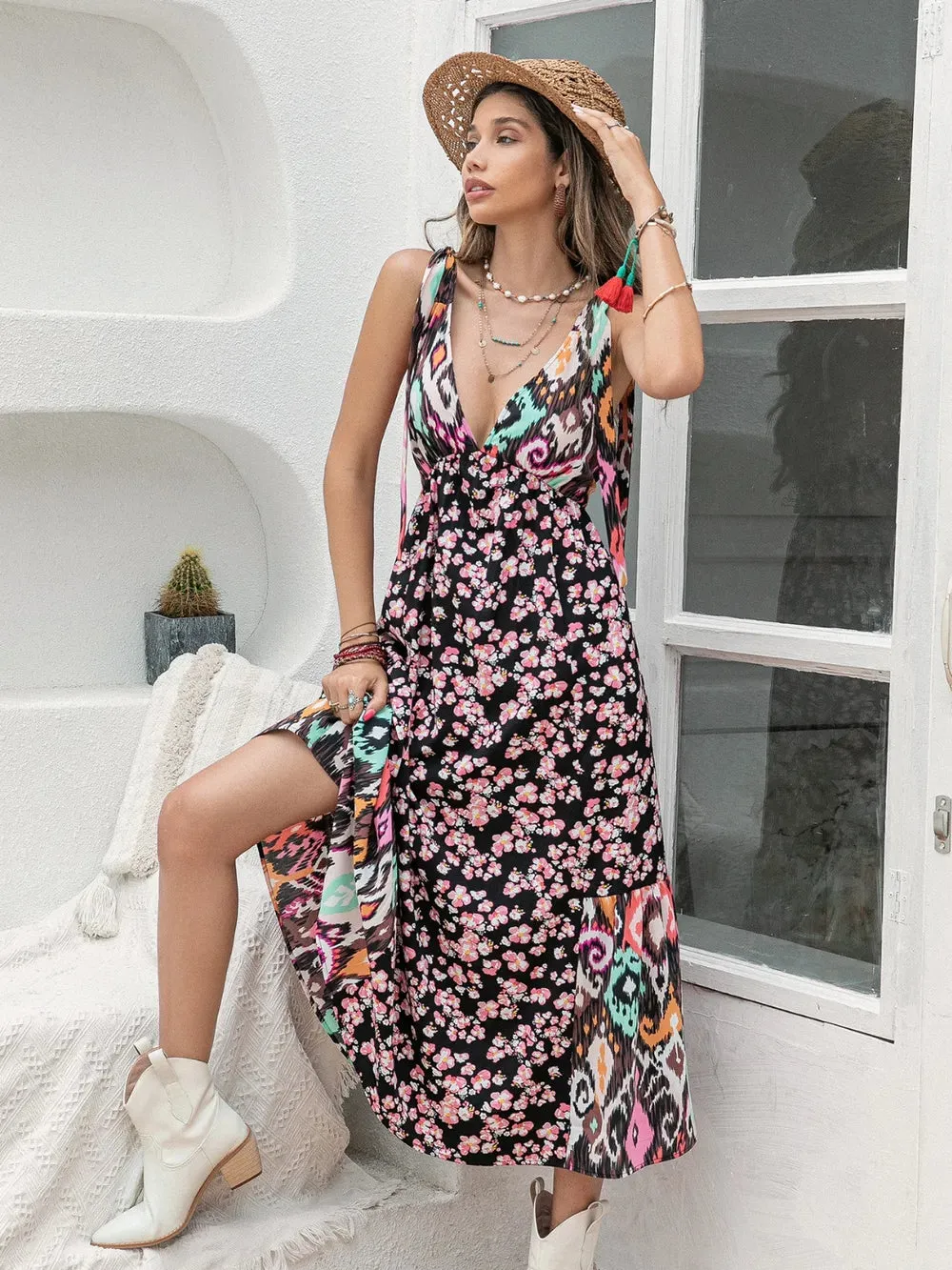 Printed Plunge Sleeveless Midi Dress sold by Gigi Laurent product image thumbnail 4