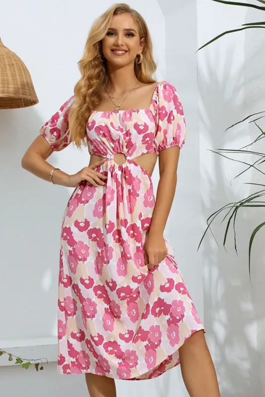 Floral Cutout Square Neck Puff Sleeve Dress sold by Gigi Laurent