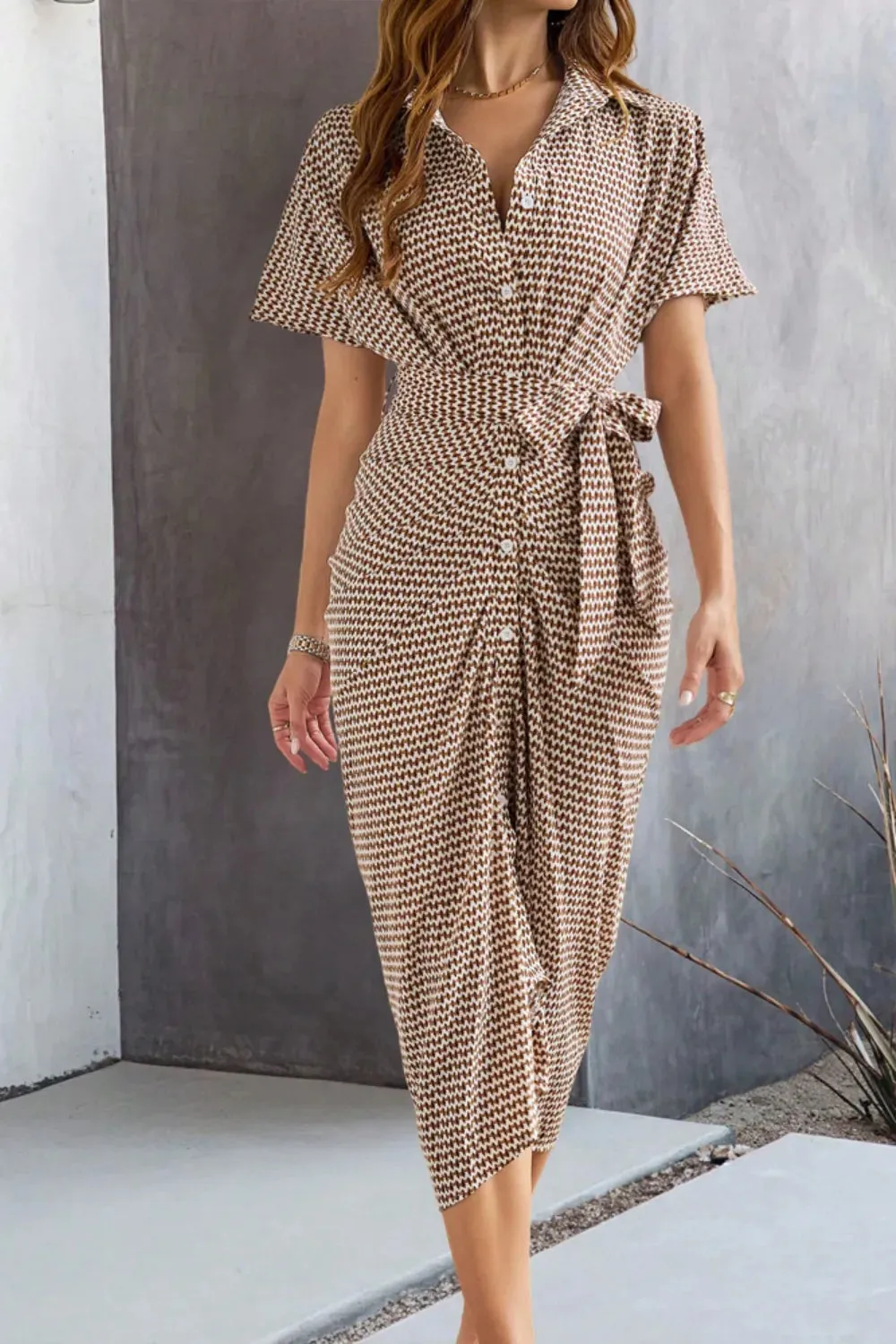 Devine Collared Neck Short Sleeve Midi Shirt Dress sold by Gigi Laurent product image thumbnail 3