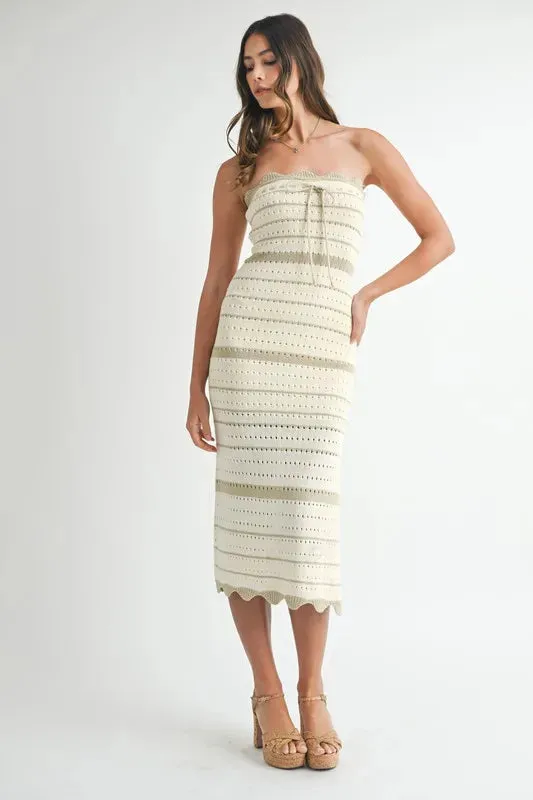 MABLE Contrast Striped Crochet Knit Midi Dress sold by Gigi Laurent