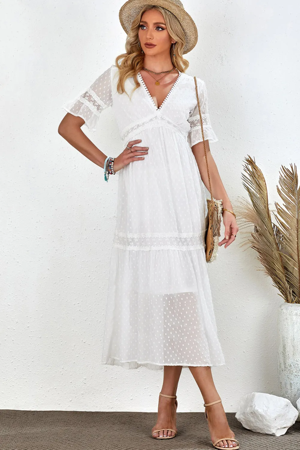 Swiss Dot V-Neck Short Sleeve Midi Dress sold by Gigi Laurent product image thumbnail 3