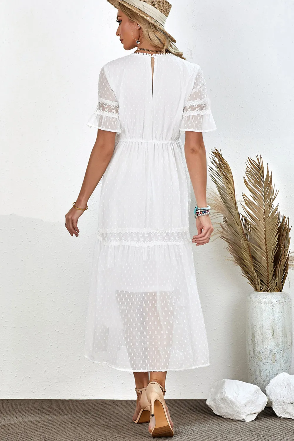 Swiss Dot V-Neck Short Sleeve Midi Dress sold by Gigi Laurent product image thumbnail 2