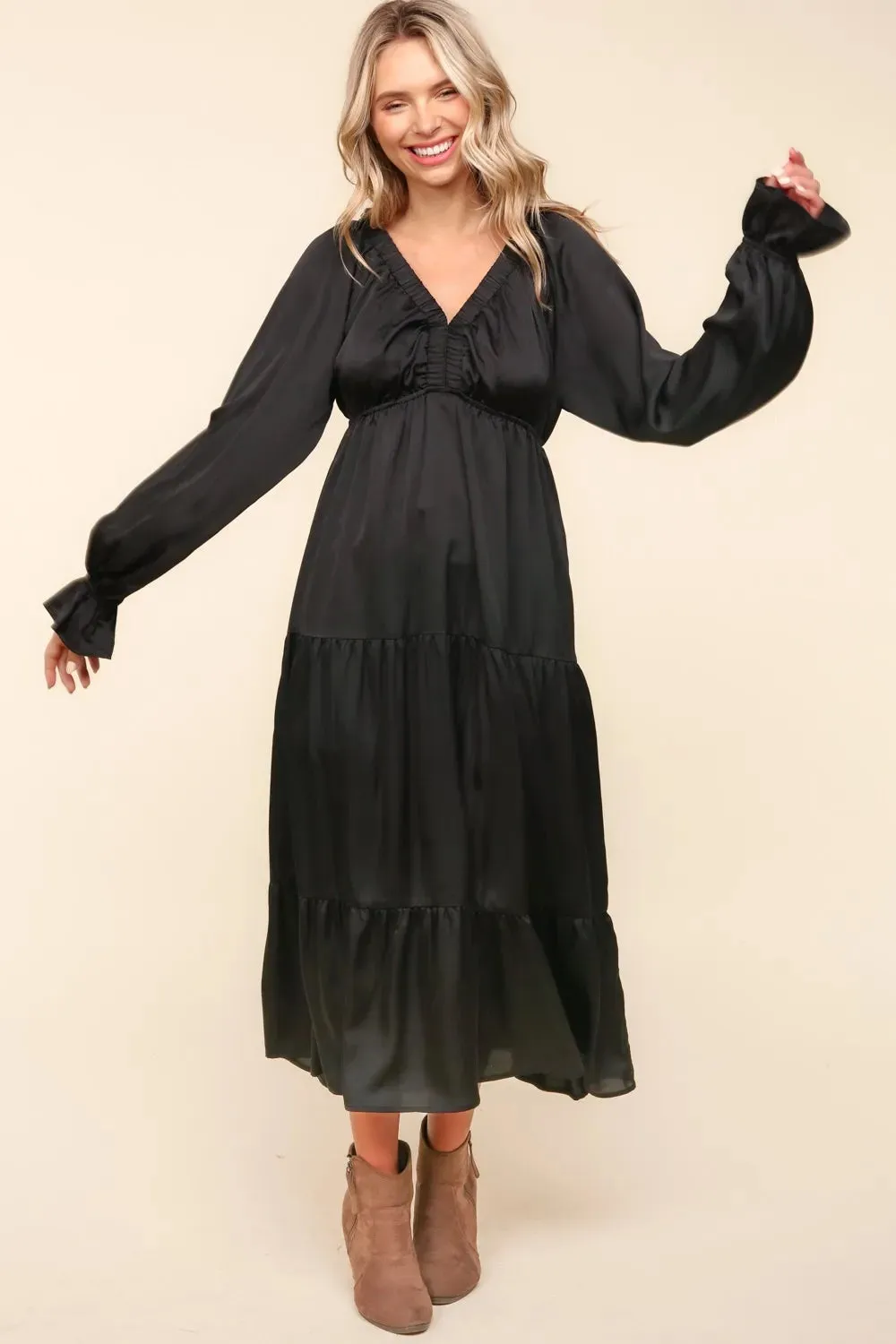 Haptics Flounce Sleeve Tiered Midi Dress with Pockets sold by Gigi Laurent product image thumbnail 2