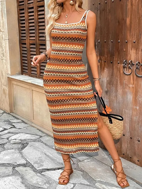 Perfee Side Slit Contrast Sleeveless Midi Tank Dress sold by Gigi Laurent