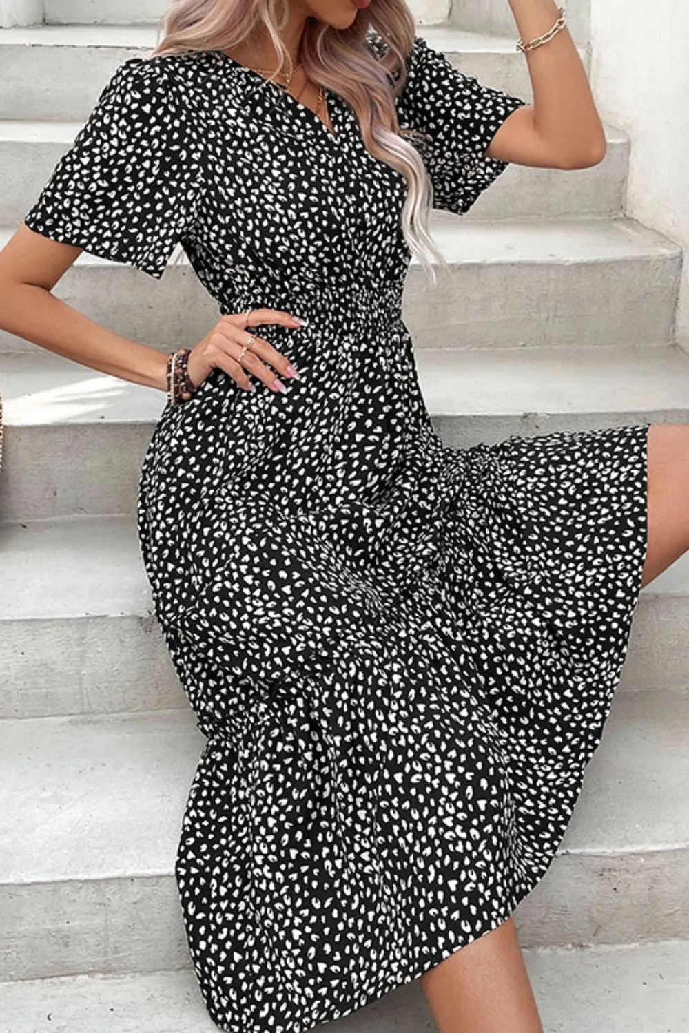 Perfee Leopard Print Short Sleeve Midi Dress sold by Gigi Laurent product image thumbnail 3