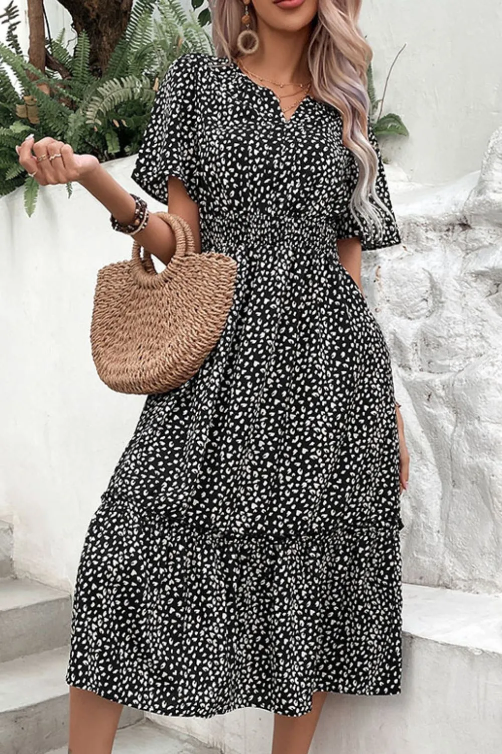 Perfee Leopard Print Short Sleeve Midi Dress sold by Gigi Laurent
