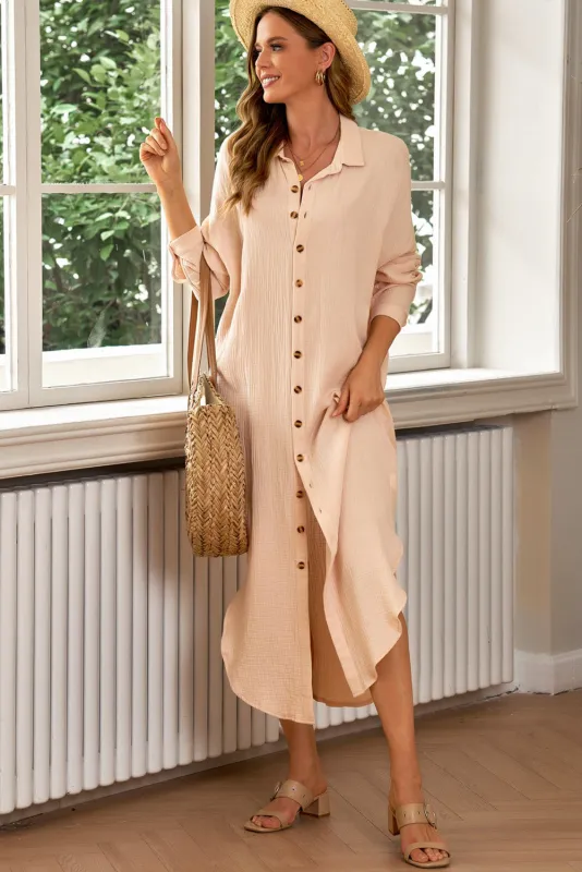 Button Front Textured Slit Shirt Dress sold by Gigi Laurent