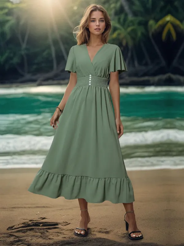 Perfee Surplice Flutter Sleeve Midi Dress sold by Gigi Laurent
