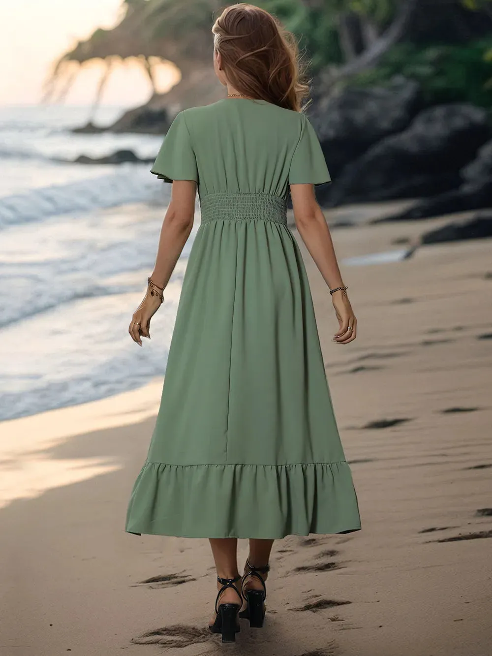 Perfee Surplice Flutter Sleeve Midi Dress sold by Gigi Laurent product image thumbnail 2
