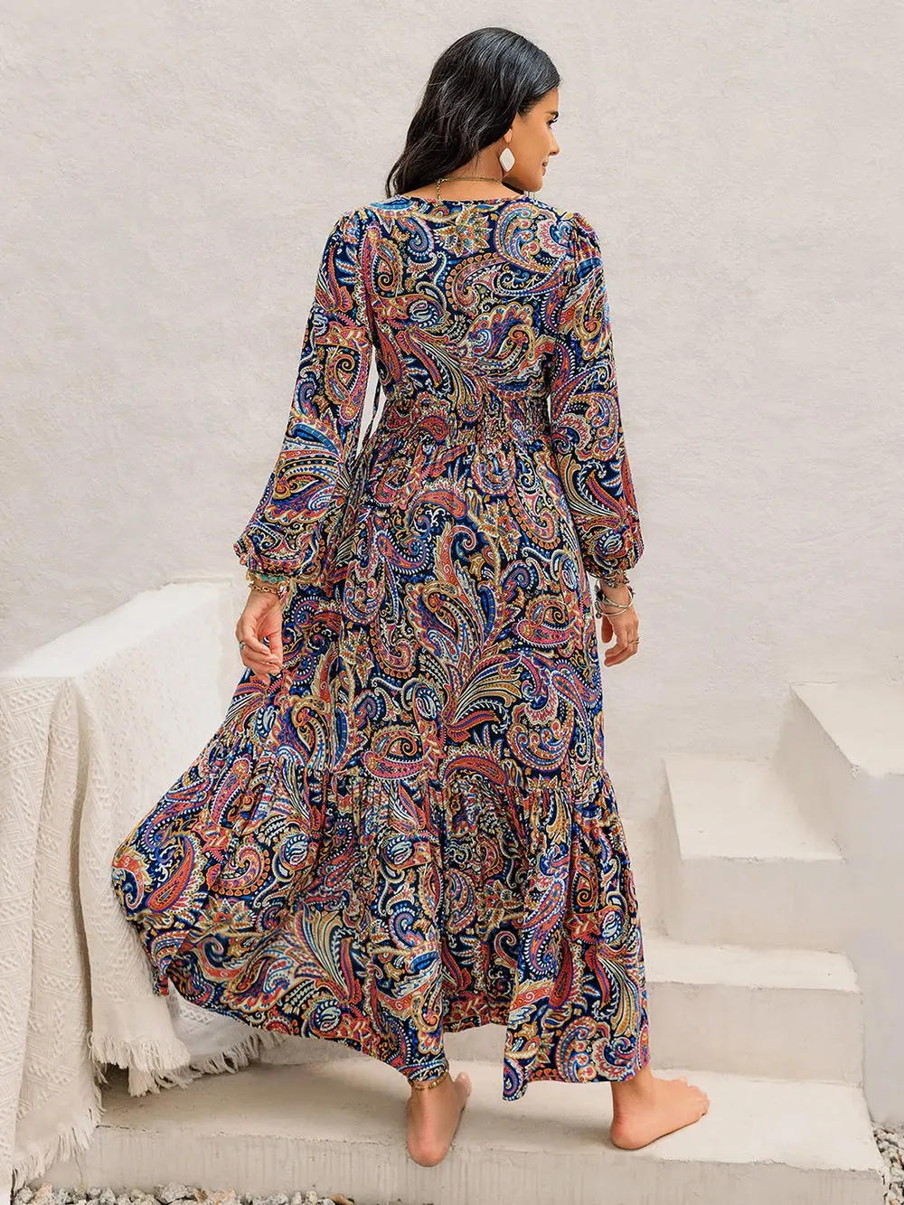 Printed Tie Neck Long Sleeve Midi Dress sold by Gigi Laurent product image thumbnail 2