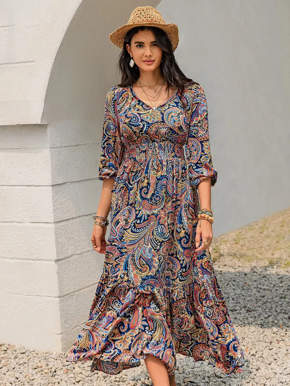 Printed Tie Neck Long Sleeve Midi Dress sold by Gigi Laurent product image thumbnail 3