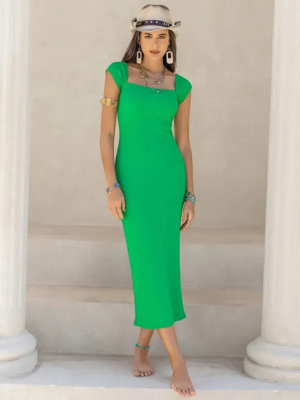 Square Neck Cap Sleeve Midi Dress sold by Gigi Laurent