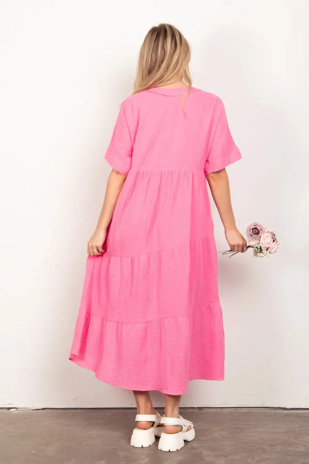VERY J Soft Crinkle Gauze Short Sleeve Midi Dress sold by Gigi Laurent product image thumbnail 2