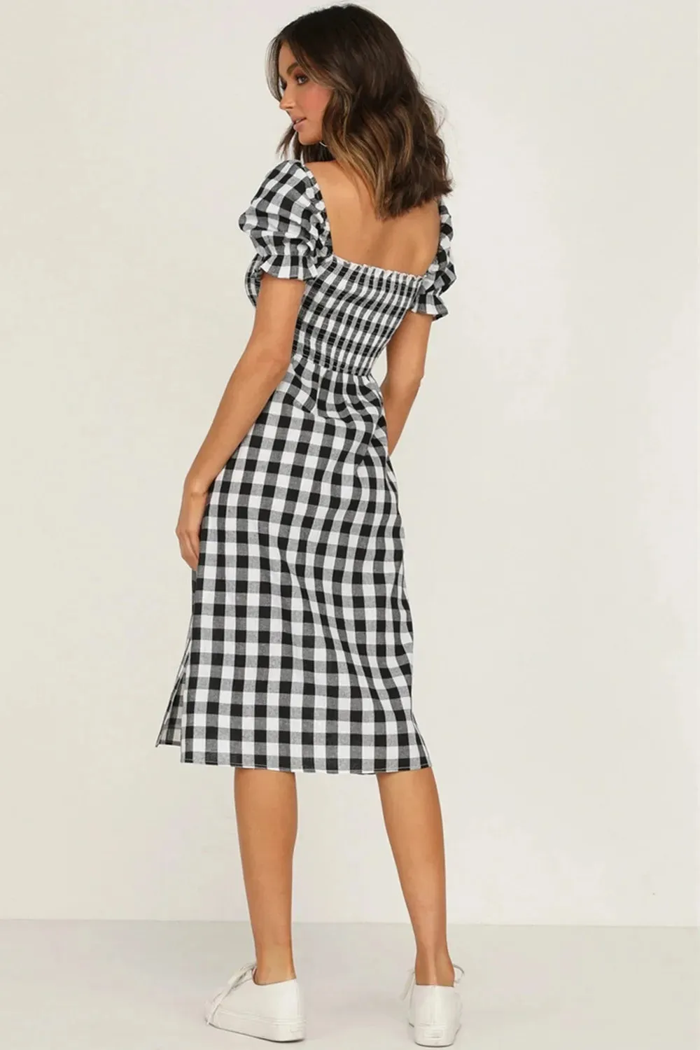 Full Size Slit Plaid Short Sleeve Midi Dress sold by Gigi Laurent product image thumbnail 2