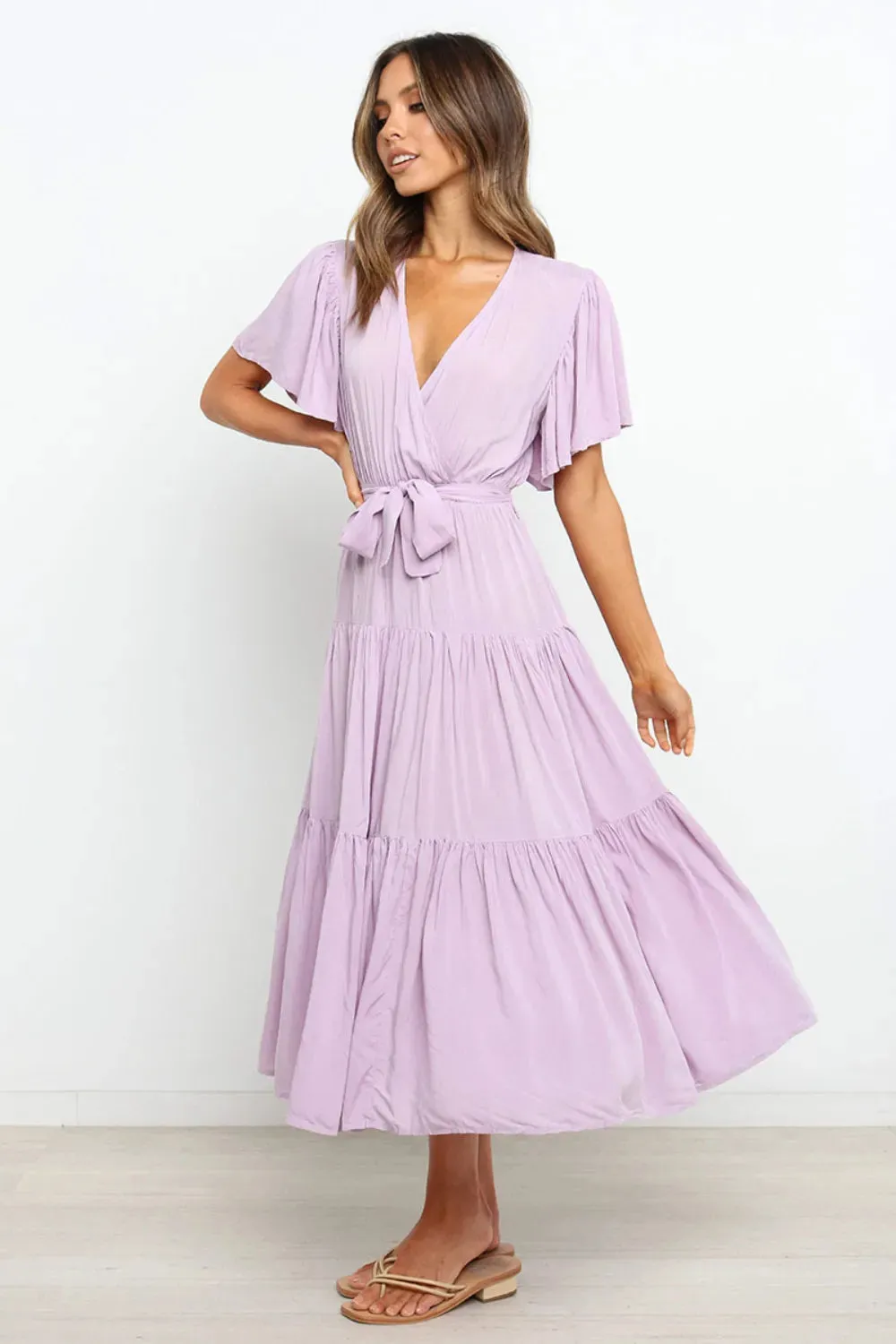 Tied Back Tiered Short Sleeve Midi Dress sold by Gigi Laurent product image thumbnail 3