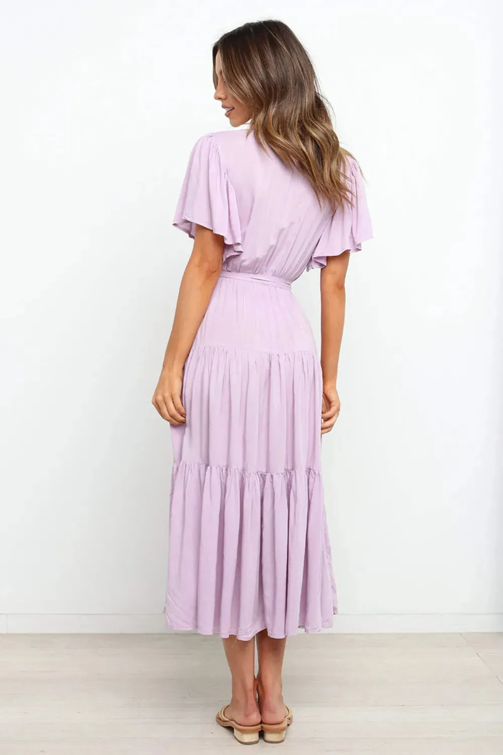 Tied Back Tiered Short Sleeve Midi Dress sold by Gigi Laurent product image thumbnail 4