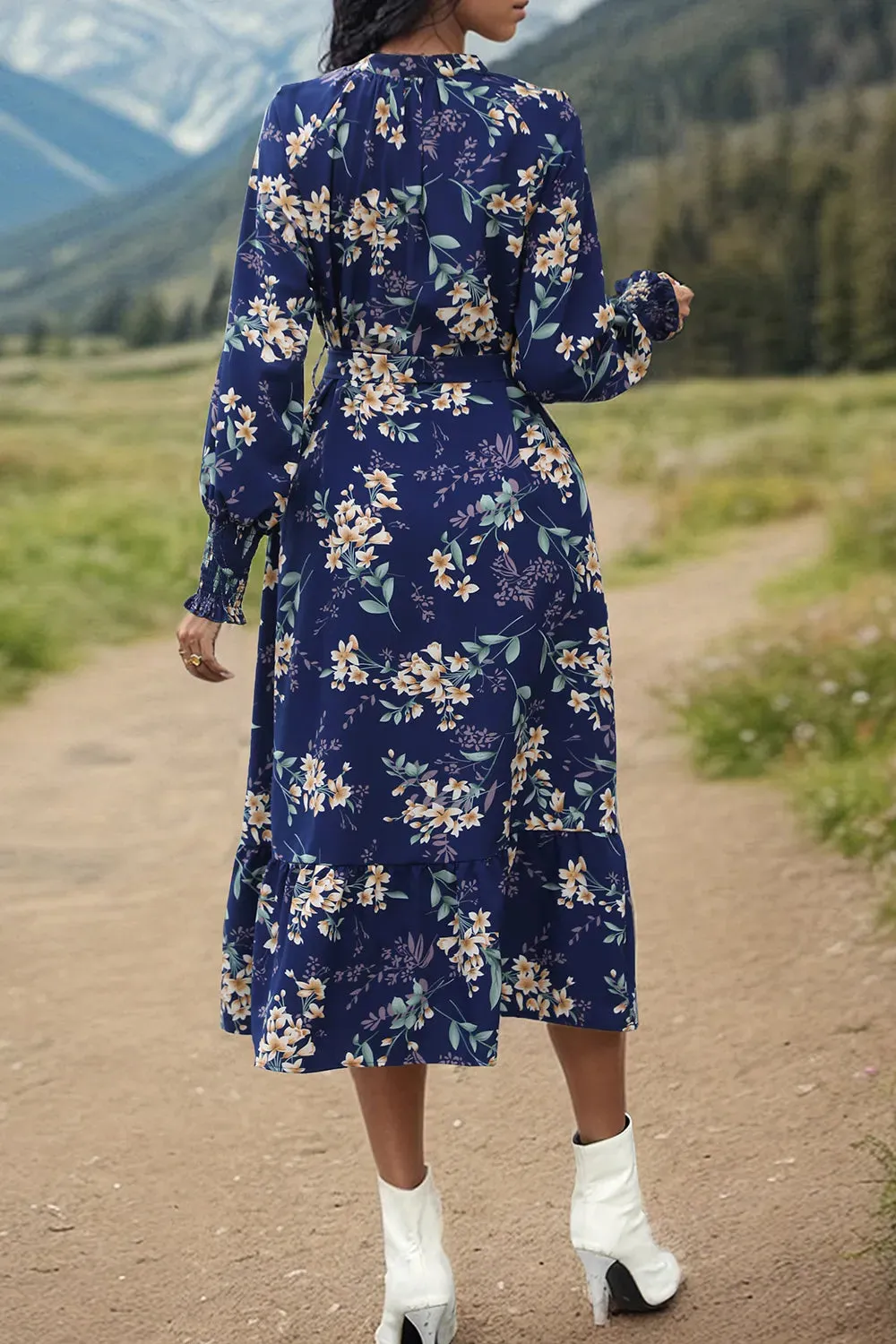 Perfee Printed Notched Lantern Sleeve Midi Dress sold by Gigi Laurent product image thumbnail 2