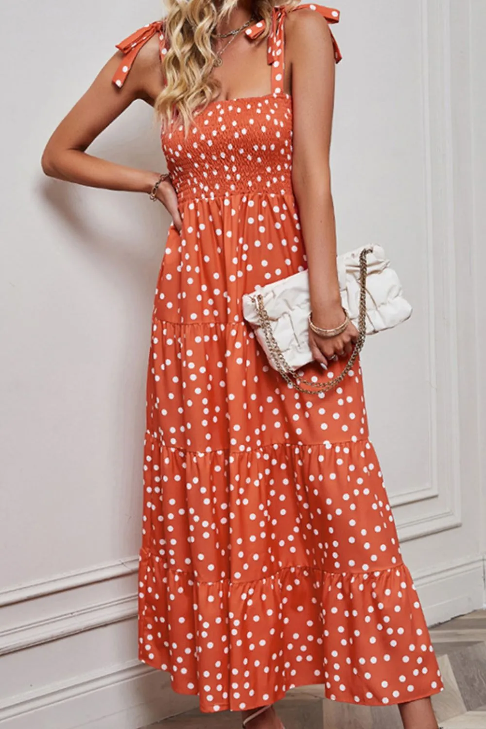 Polka Dot Smocked Tiered Sleeveless Dress sold by Gigi Laurent product image thumbnail 3