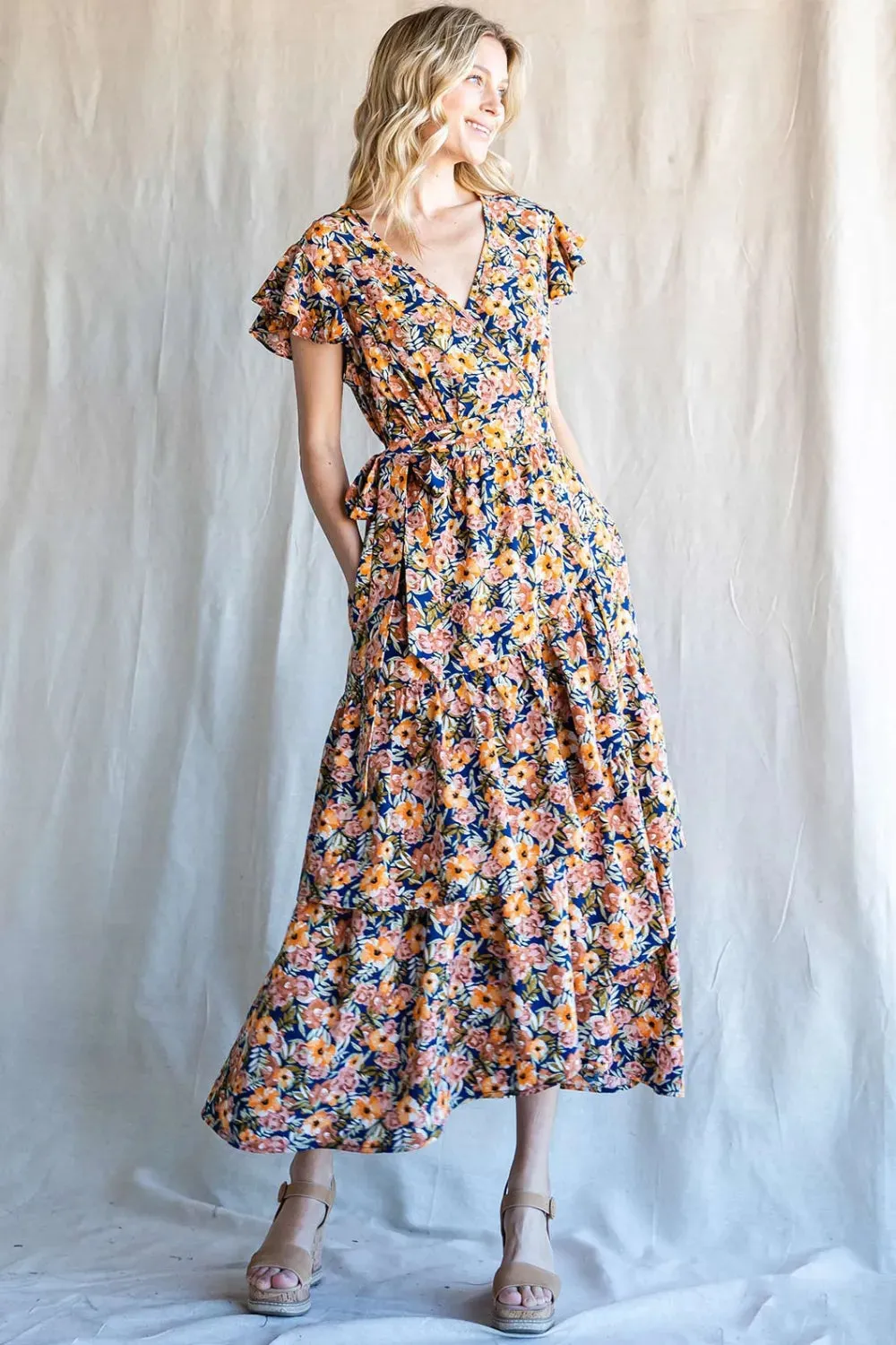 Cotton Bleu by Nu Label Floral Ruffled Midi Dress sold by Gigi Laurent
