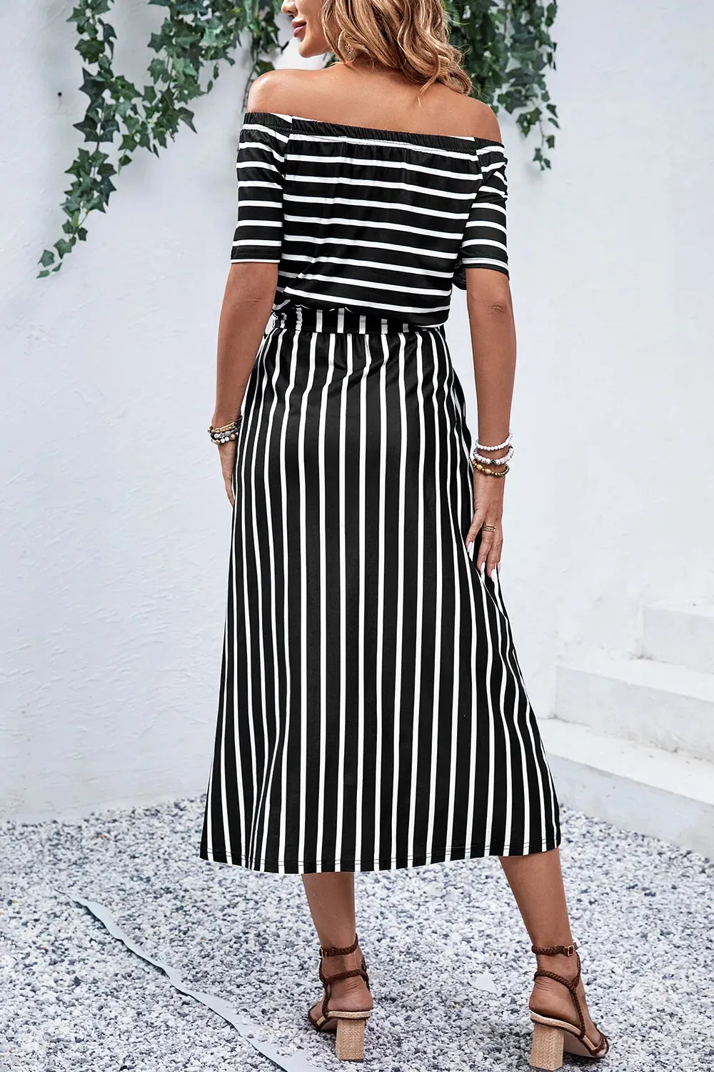 Perfee Slit Off-Shoulder Tie-Waist Midi Dress sold by Gigi Laurent product image thumbnail 2