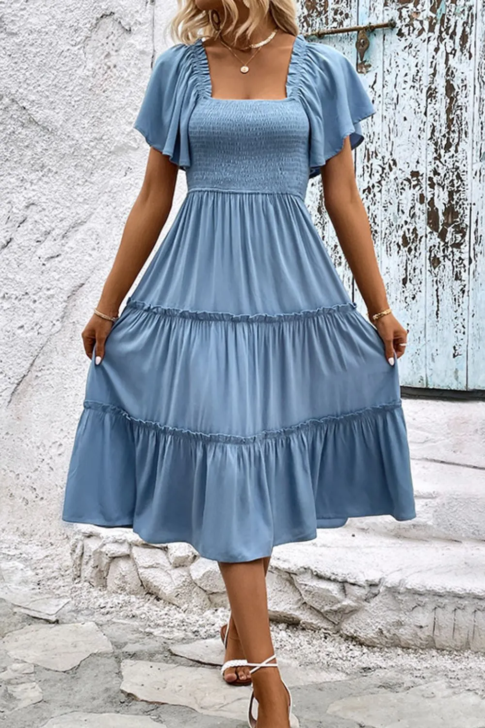 Perfee Smocked Square Neck Frill Trim Dress sold by Gigi Laurent product image thumbnail 2
