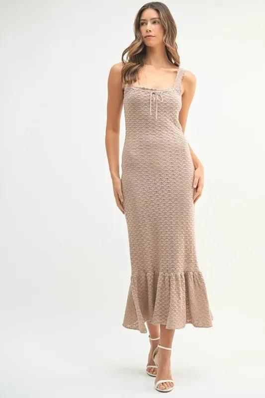 MABLE Ruffled Hem Sleeveless Crochet Knit Midi Dress sold by Gigi Laurent product image thumbnail 3