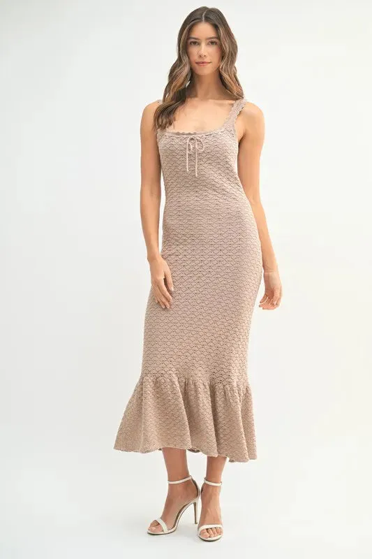 MABLE Ruffled Hem Sleeveless Crochet Knit Midi Dress sold by Gigi Laurent product image thumbnail 2