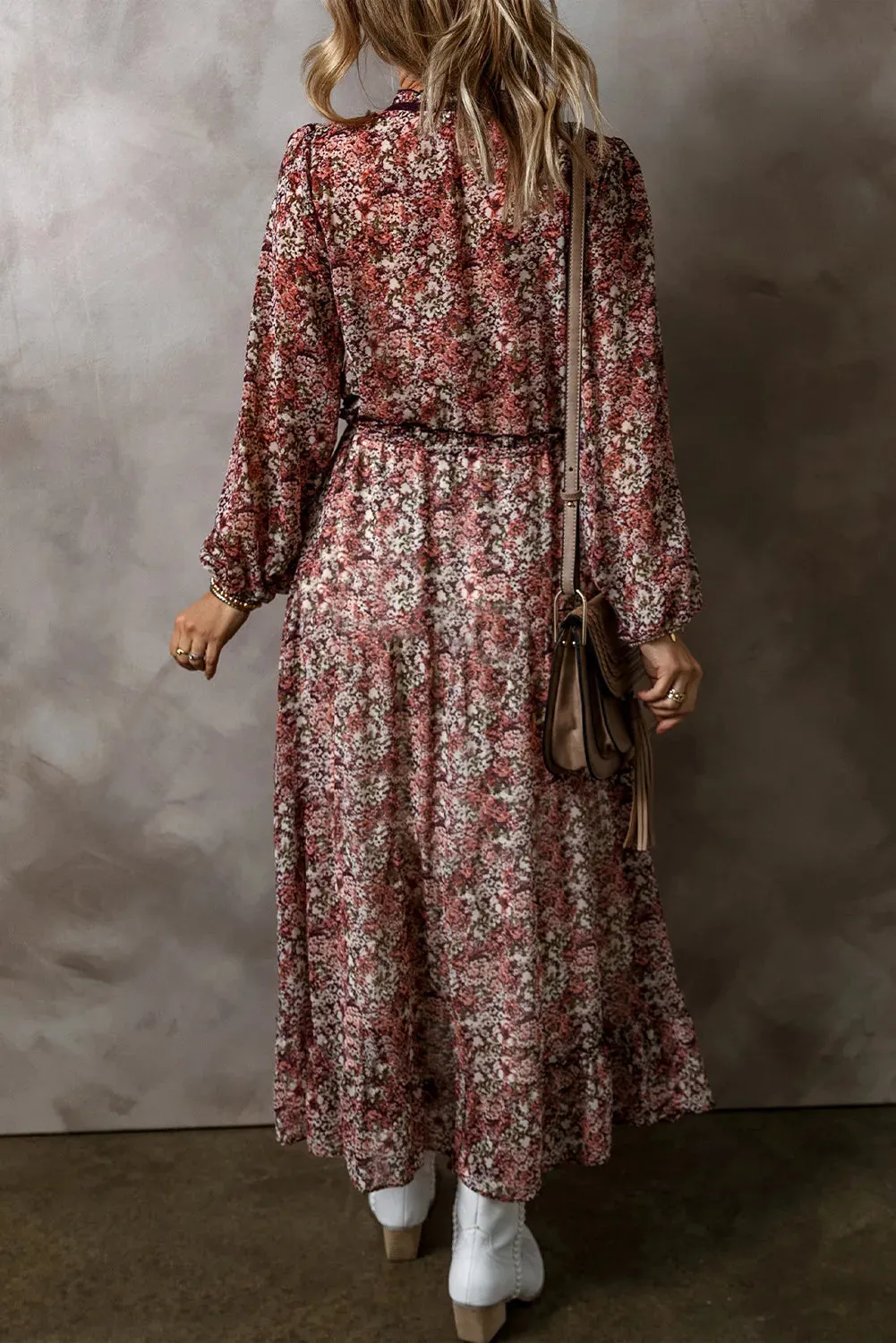 Frill Printed V-Neck Long Sleeve Midi Dress sold by Gigi Laurent product image thumbnail 3