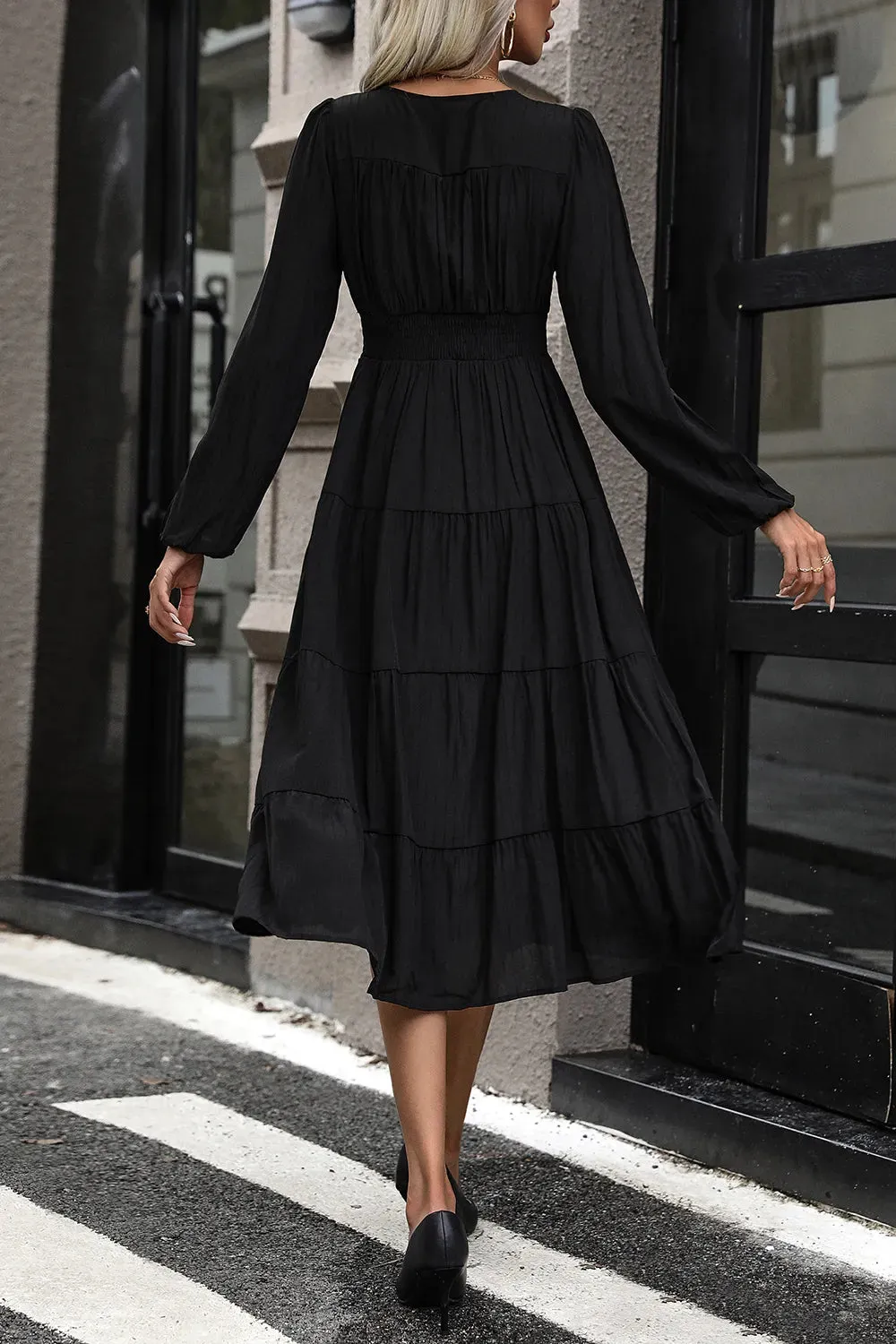 Perfee Tiered Ruched Button Up Midi Dress sold by Gigi Laurent product image thumbnail 2
