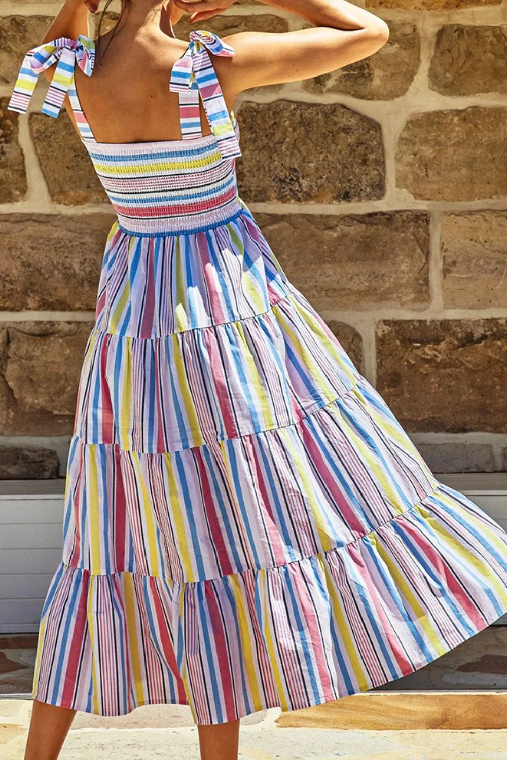 Striped Tie-Shoulder Smocked Tiered Dress sold by Gigi Laurent product image thumbnail 2