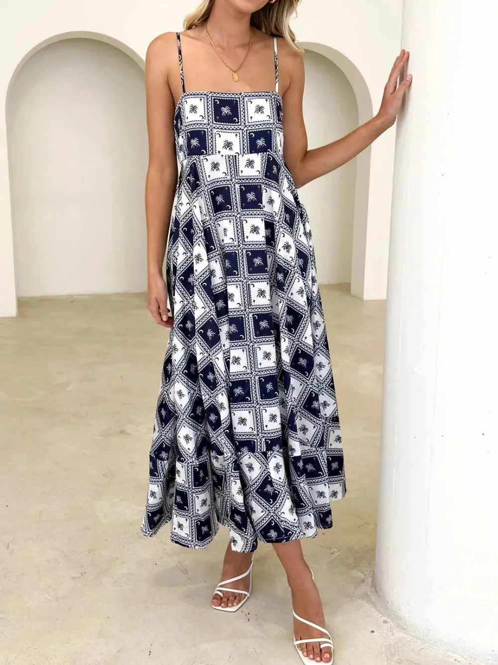 Printed Square Neck Midi Cami Dress sold by Gigi Laurent