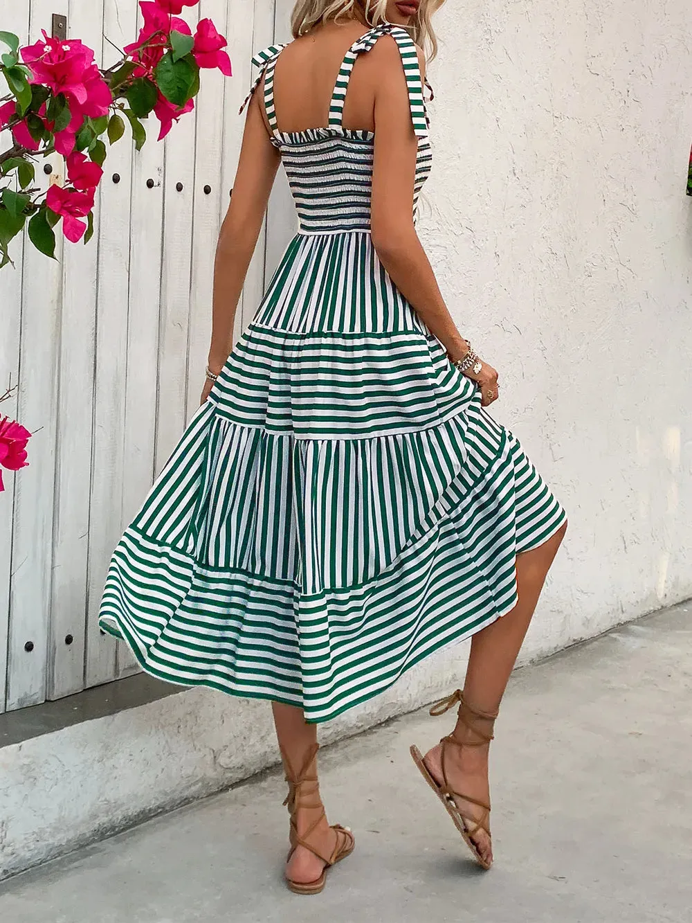 Perfee Smocked Striped Square Neck Midi Dress sold by Gigi Laurent product image thumbnail 2