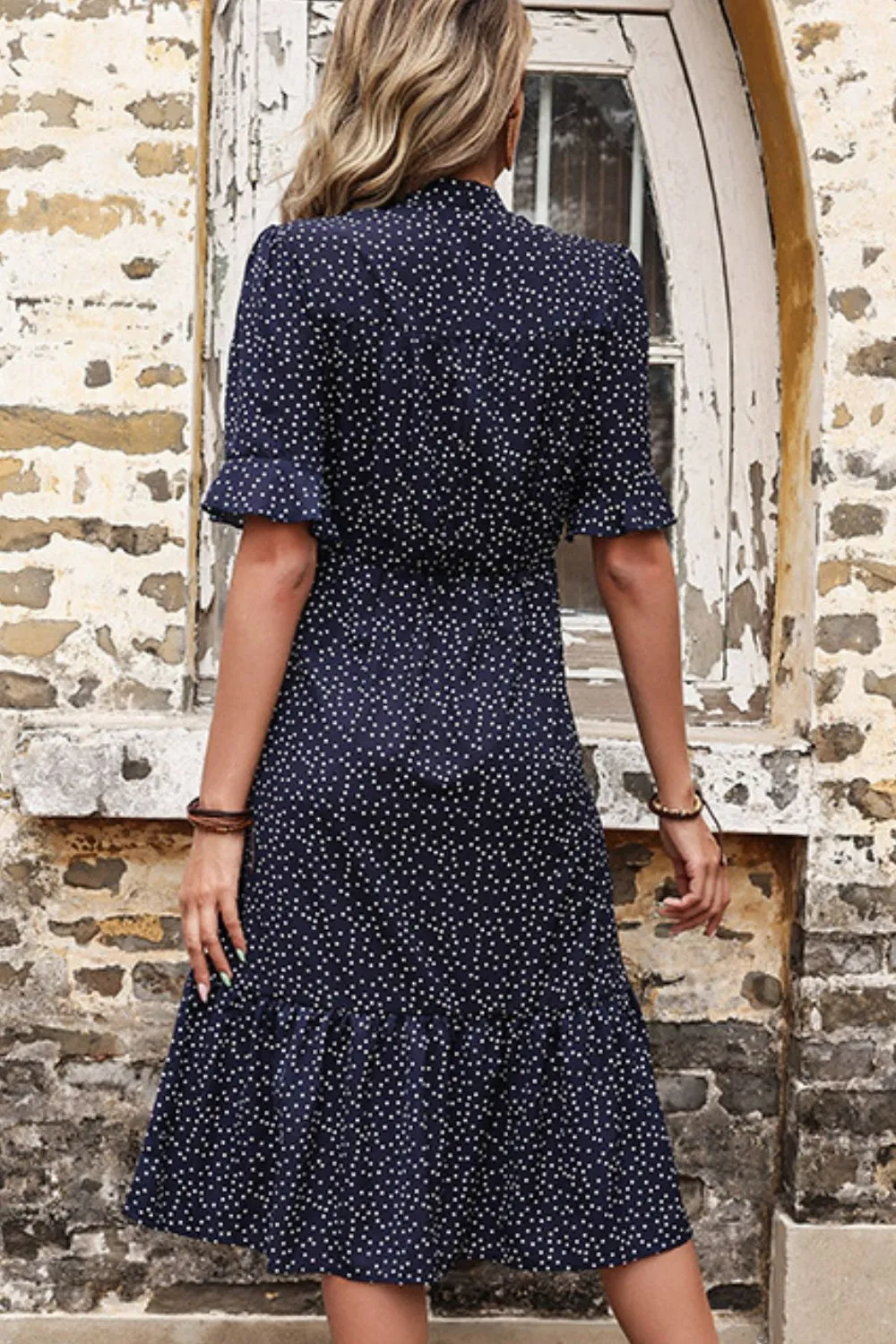 Perfee Polka Dot Tie Front Ruffled Midi Dress sold by Gigi Laurent product image thumbnail 4