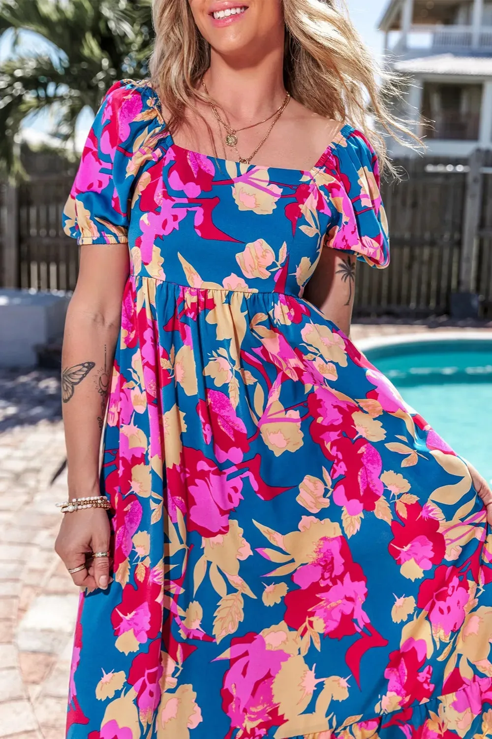 Printed Square Neck Short Sleeve Midi Dress sold by Gigi Laurent product image thumbnail 5