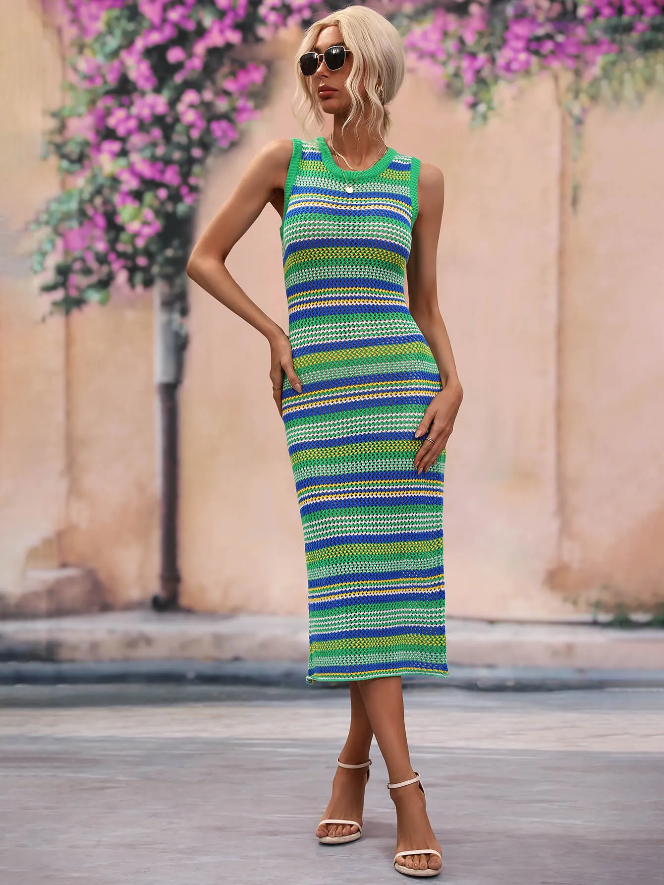 Striped Round Neck Sleeveless Midi Cover Up Dress sold by Gigi Laurent product image thumbnail 4