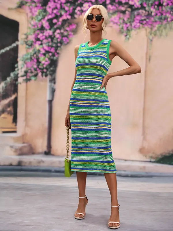 Striped Round Neck Sleeveless Midi Cover Up Dress sold by Gigi Laurent