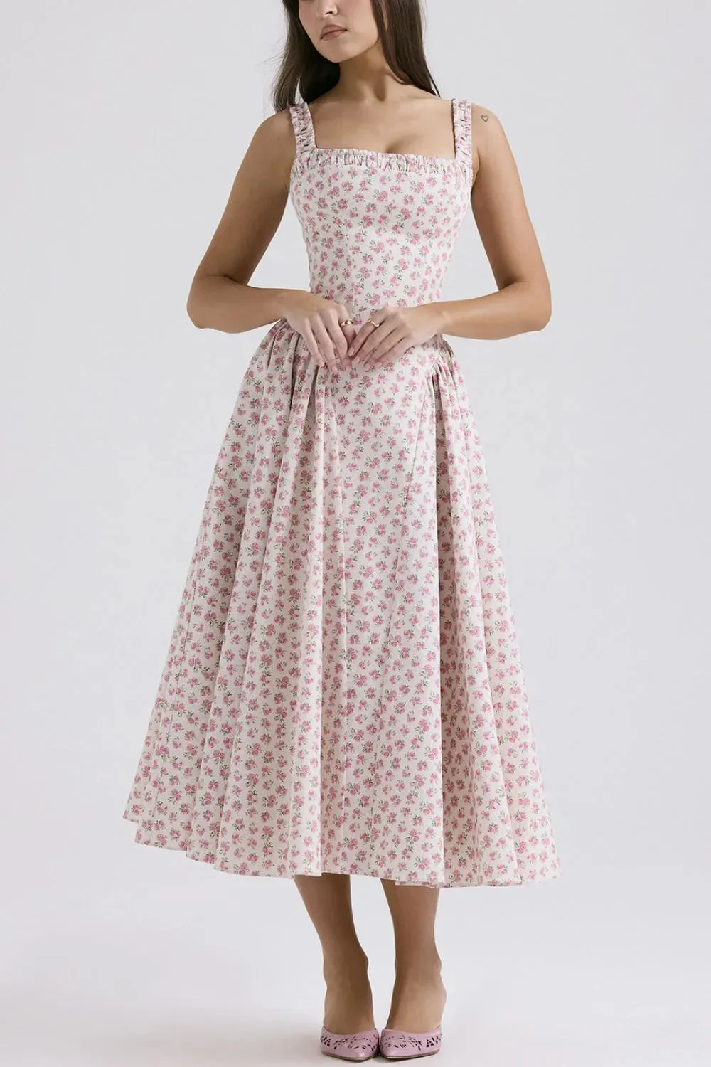 Floral Square Neck Wide Strap Midi Dress sold by Gigi Laurent product image thumbnail 2